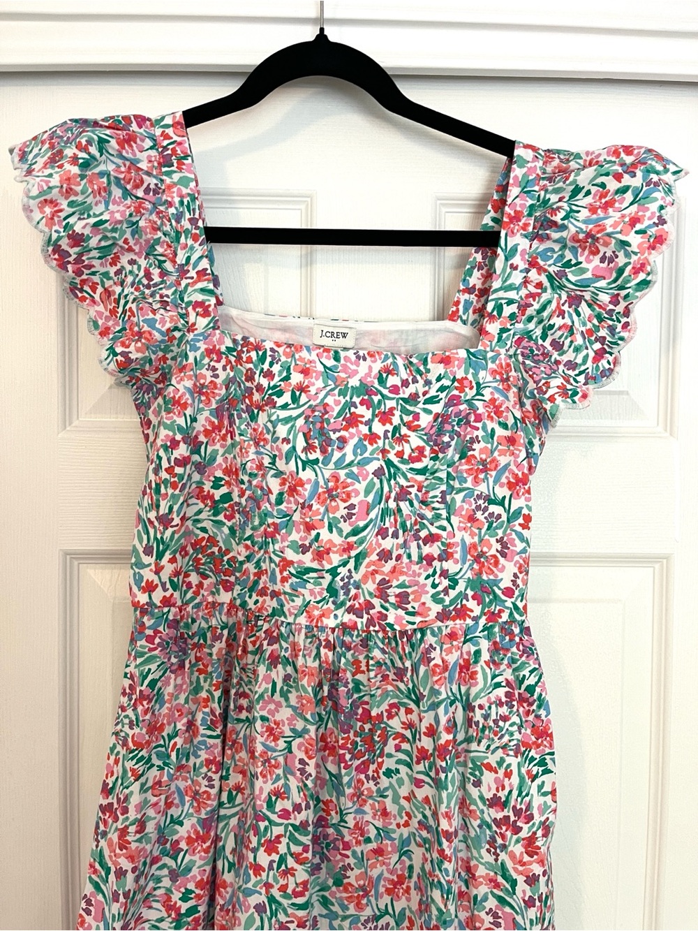 J. Crew Scalloped Ruffle Sleeve Square-Neck Midi Dress